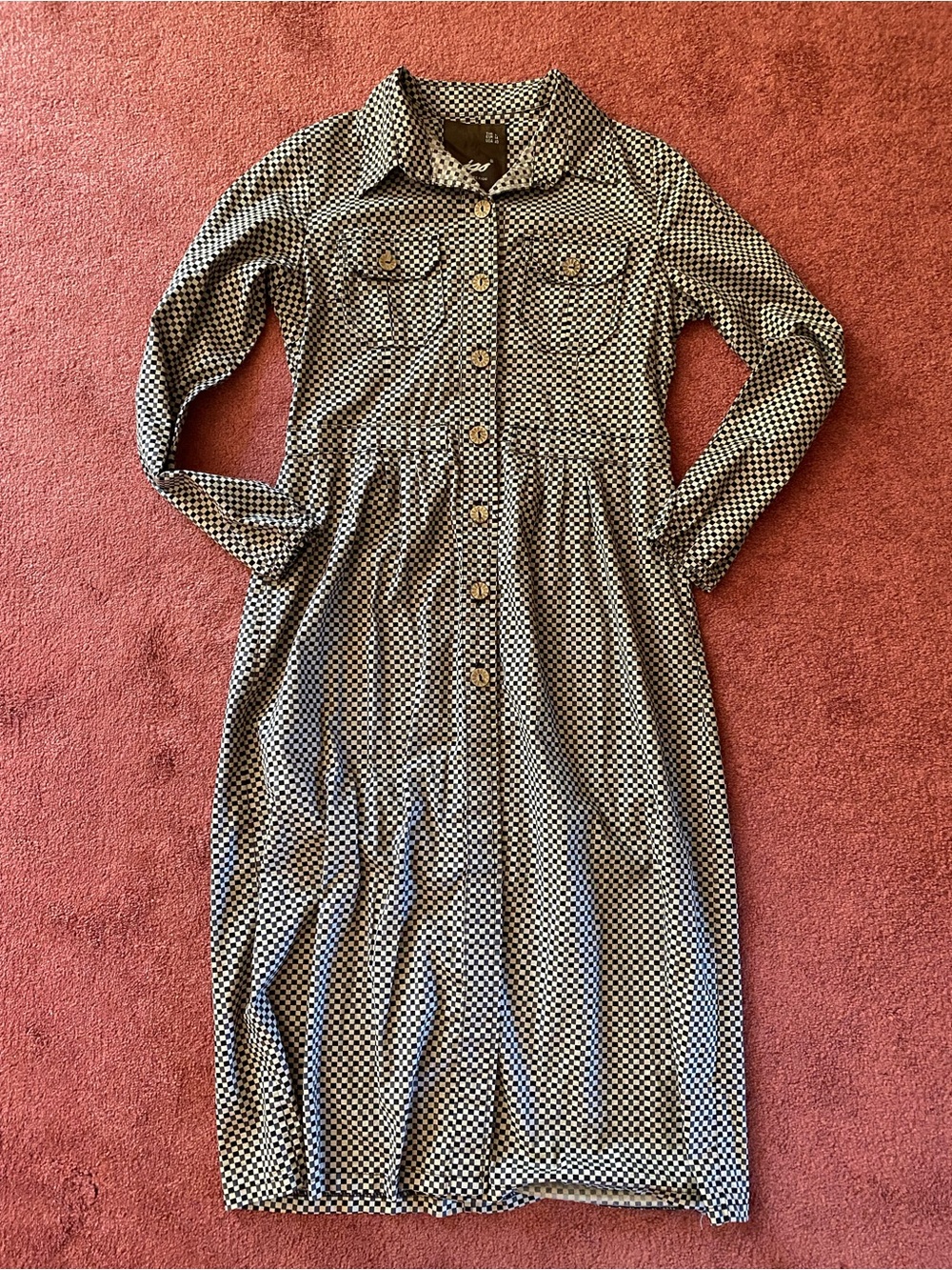 iqs Collection Checkerboard Long Sleeve Shirt Dress Size L / 14